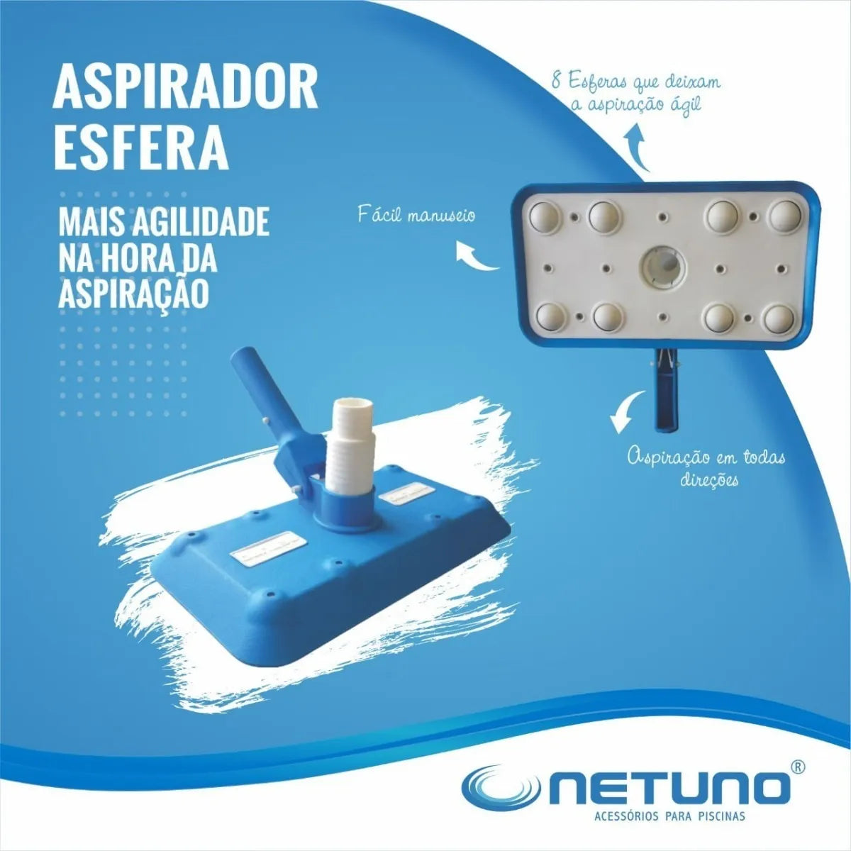 Aspirador para Piscina Esfera Plástico com Base Ampla Alta Resistência Netuno