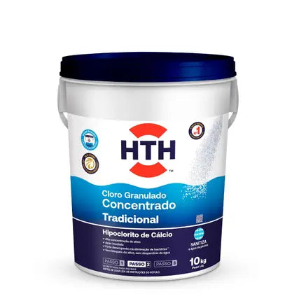 Cloro Granulado Concentrado Tradicional para Piscina 65% Hipoclorito de Cálcio 10kg HTH